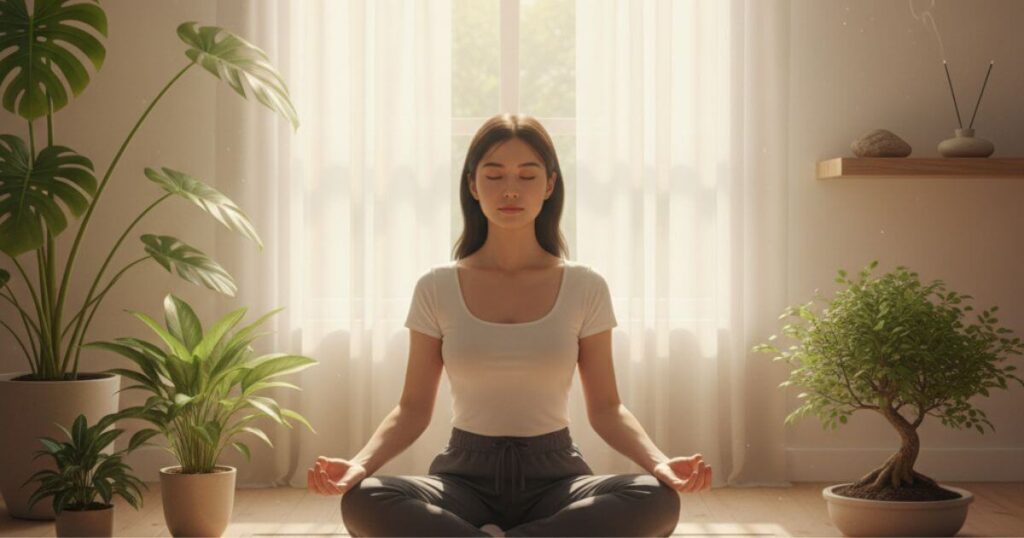 ツインレイのサイレント期間に自己の内面と向き合い瞑想する女性