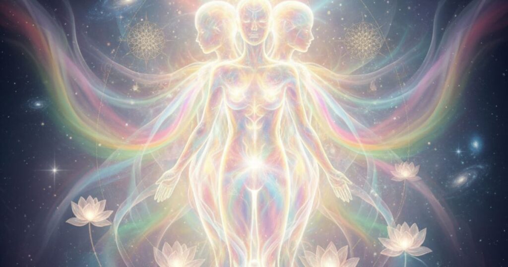 ツインレイの統合が近づく兆候を表す調和と光に満ちた魂の再会イメージ