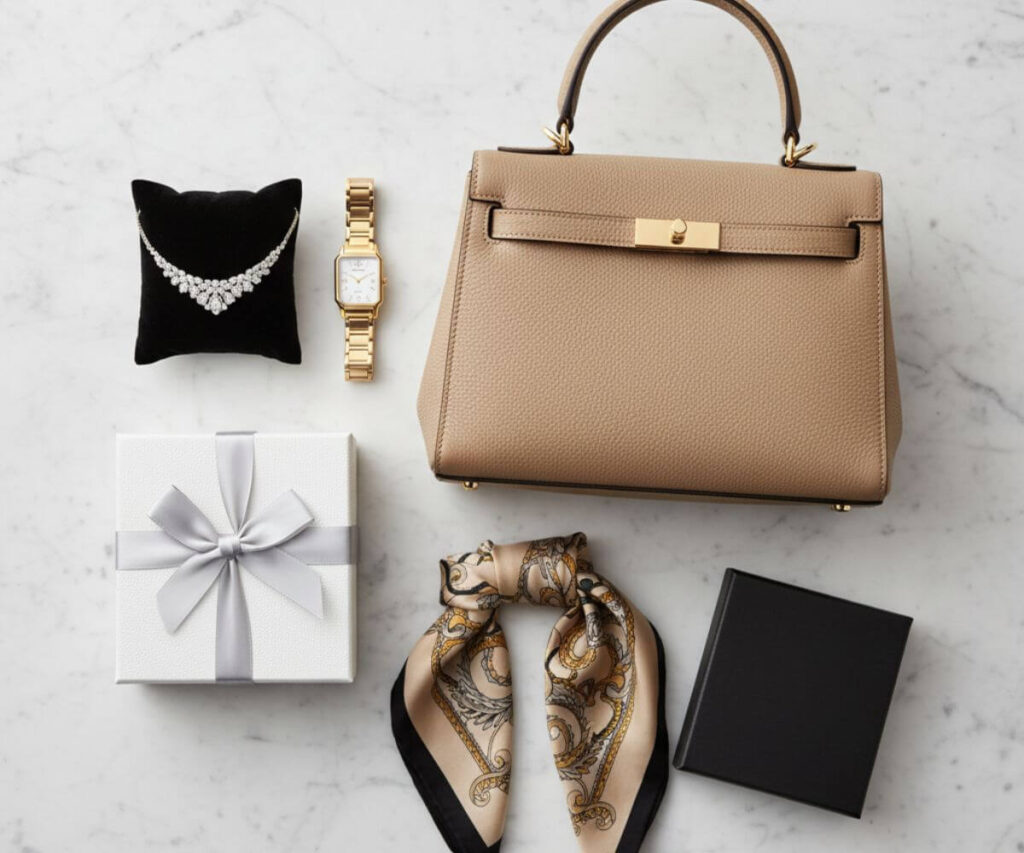 複数の高級ギフトアイテムを一覧できる構図。記事で紹介する商品カテゴリーを視覚的に網羅。