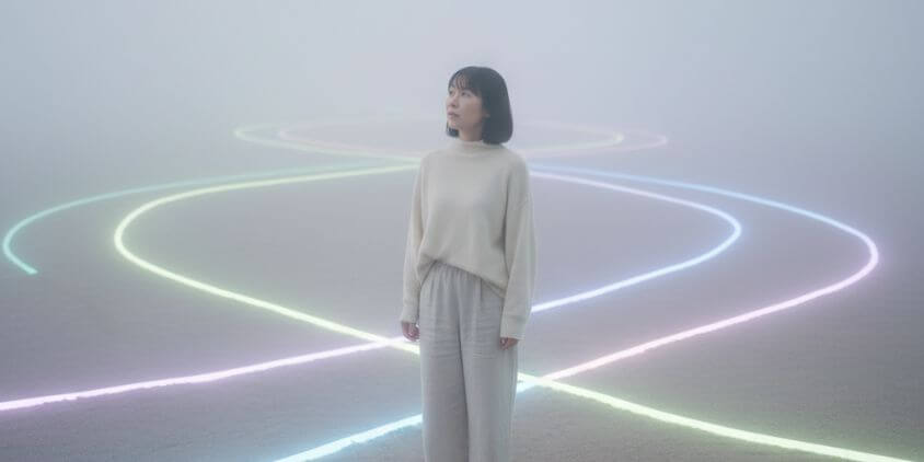 ツインレイ統合前に別の異性が現れて悩む女性のイメージ