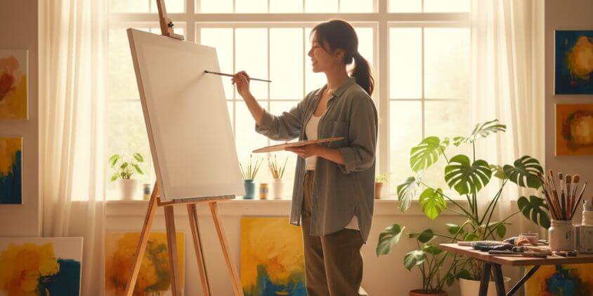 趣味に没頭し自分自身を大切にする女性の姿