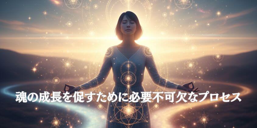 ツインレイ統合前に別の異性が現れる試練を乗り越える女性の魂の成長イメージ