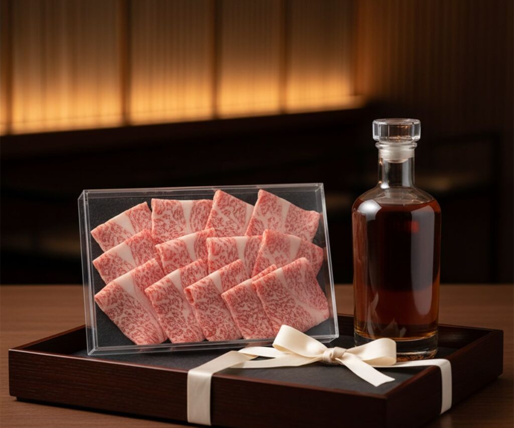 ブランド和牛の焼肉セットとウイスキーの高級食品ギフト