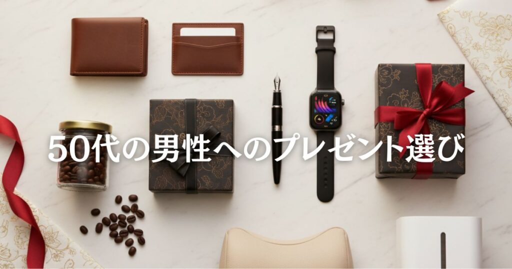 50代男性向け実用的なプレゼントアイテムの配置イメージ