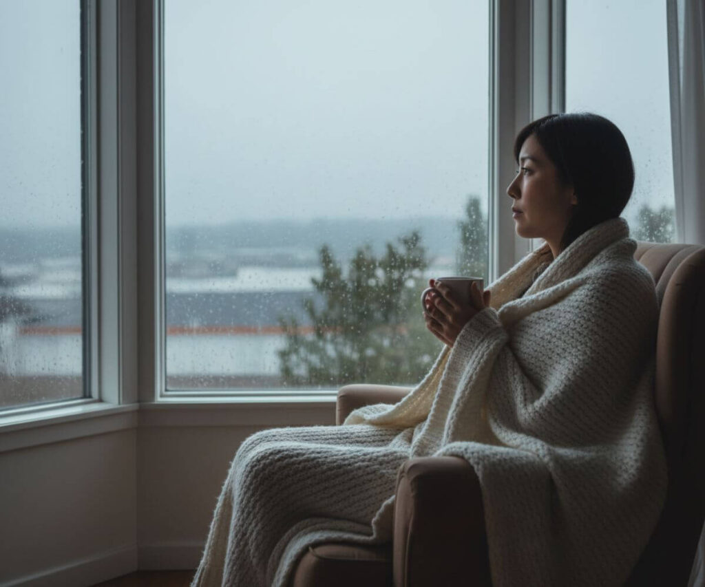 サイレント期間に内省する女性の静かな成長の瞬間