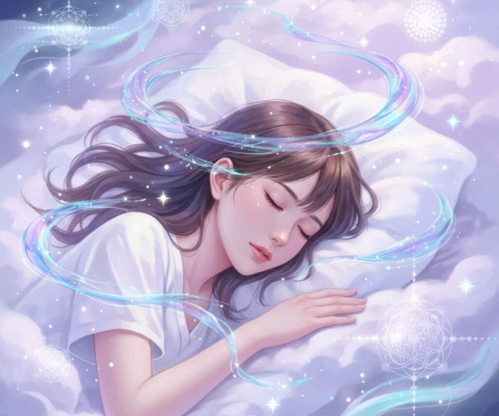 テレパシー交流による潜在意識レベルのエネルギー消耗を表現した神秘的なイメージ