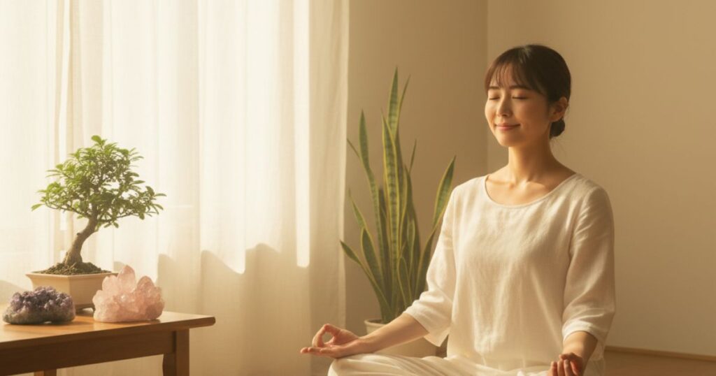 再会の前兆を感じながら穏やかに瞑想する女性