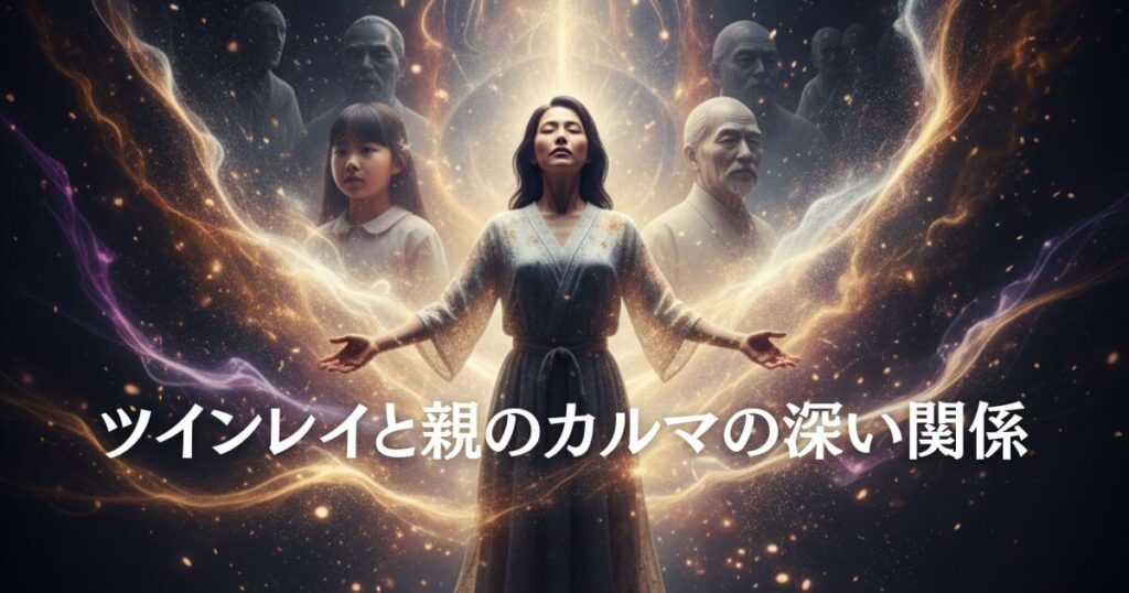 ツインレイ親のカルマ解消とインナーチャイルド癒しを表現する魂の繋がりと光に包まれた女性