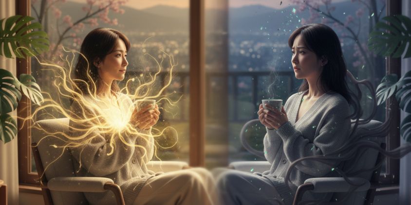 本物のツインレイと偽物の違いを表現する対比的なイメージ