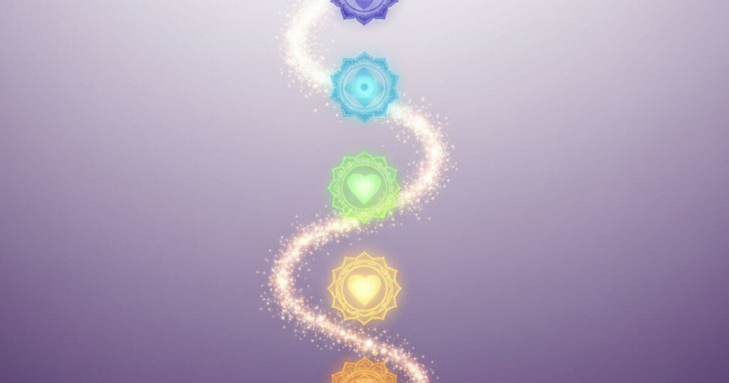 クンダリーニエネルギーの上昇とチャクラの活性化を表現したスピリチュアルイメージ