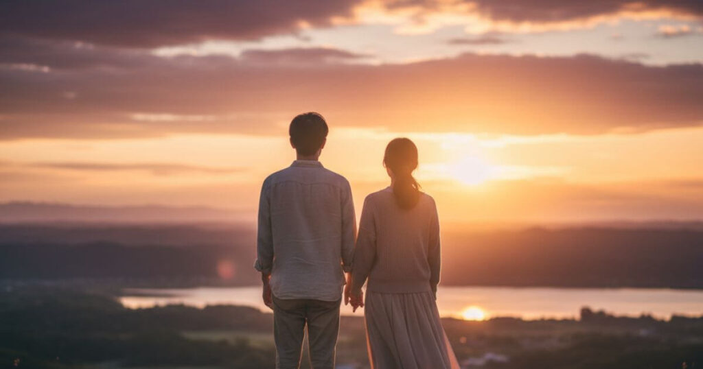 統合期を迎えたツインレイカップルが穏やかに寄り添う温かな情景