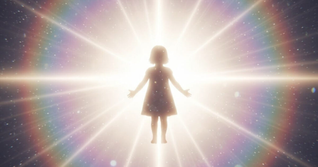 高い波動を持つスターシードの子供が光に包まれる神秘的なイメージ