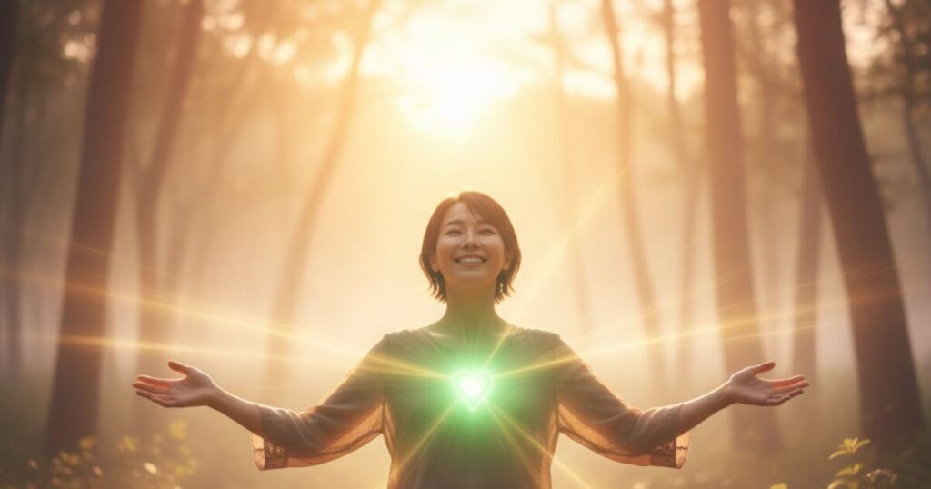 ツインレイの統合に向けて心を開き無償の愛を実践する日本人の姿と光のエネルギー