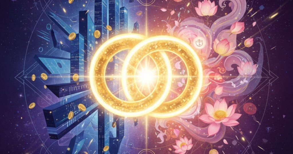 ツインレイの真逆の人生と魂の統合を表現したスピリチュアルアート