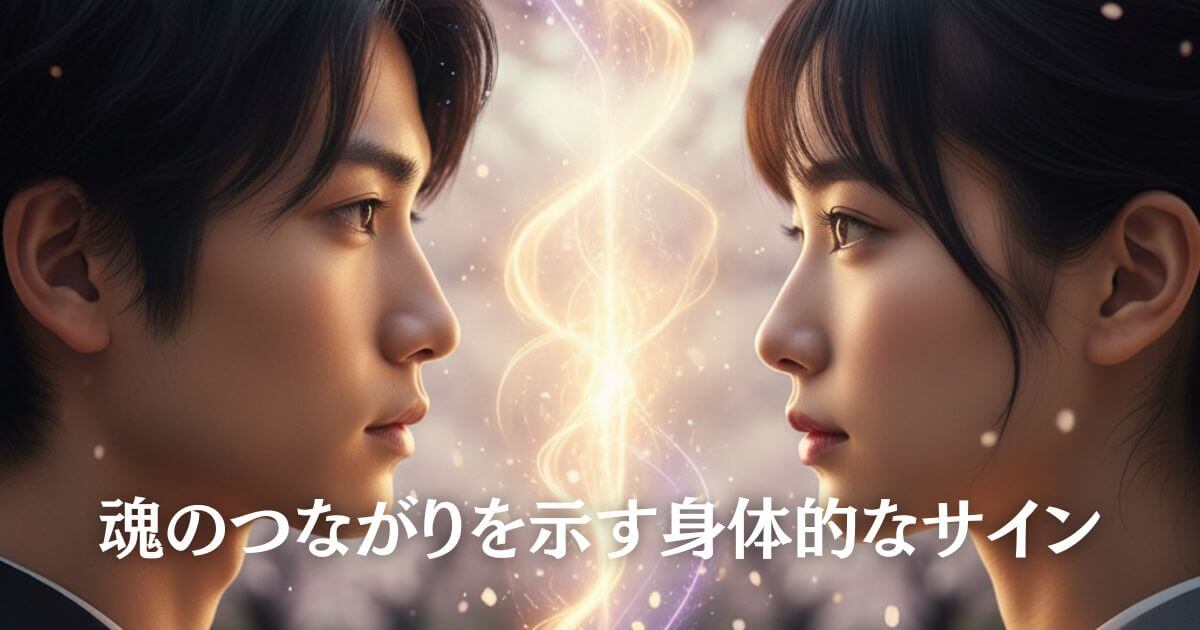 ツインレイの顔が似てる理由｜魂のつながりを示す対面する日本人カップルと金色の光