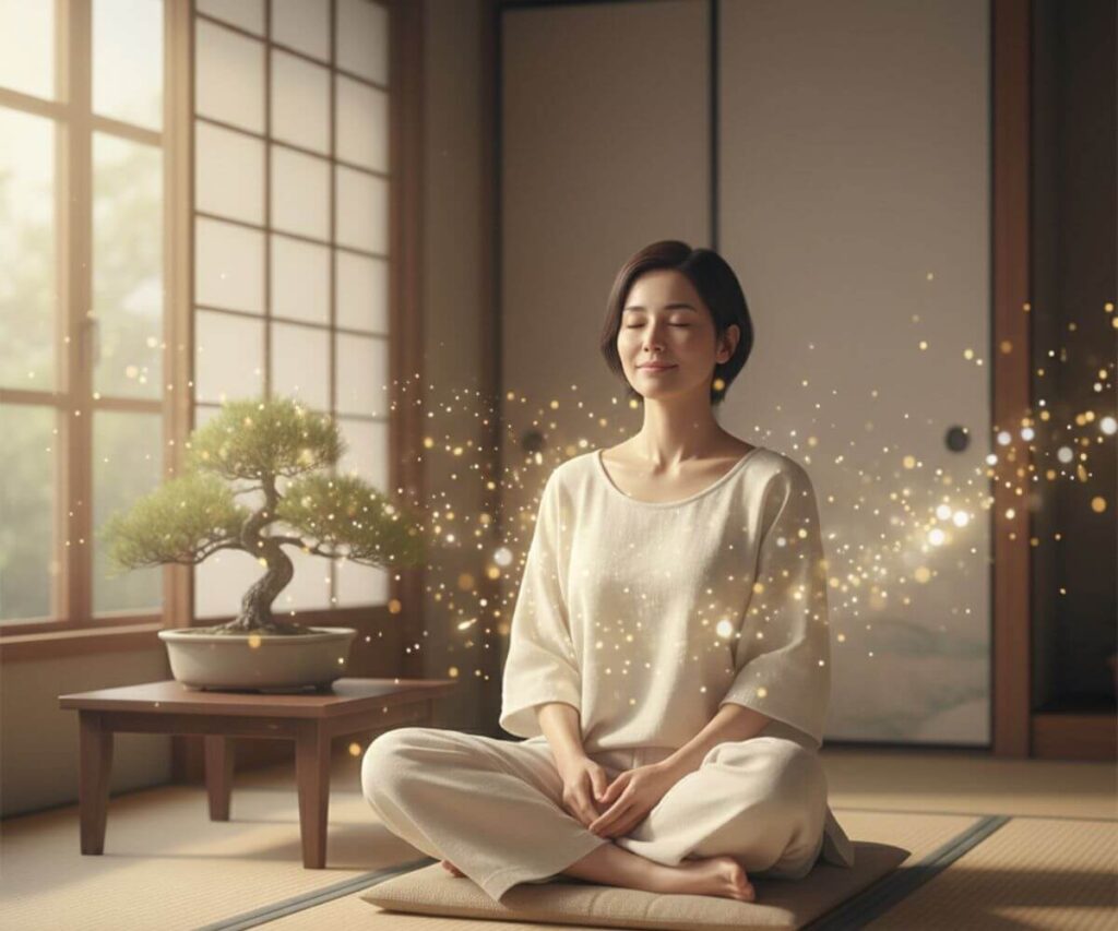 サイレント期間中に魂の繋がりを感じながら瞑想する女性