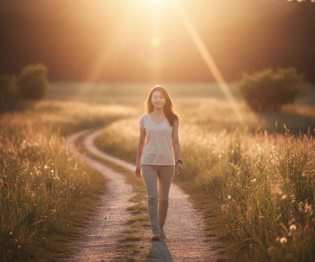 魂の統合に向かって希望を持って進む女性