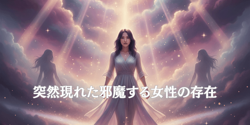 ツインレイを邪魔する女性の試練を乗り越えて統合へ向かう女性のスピリチュアルイメージ