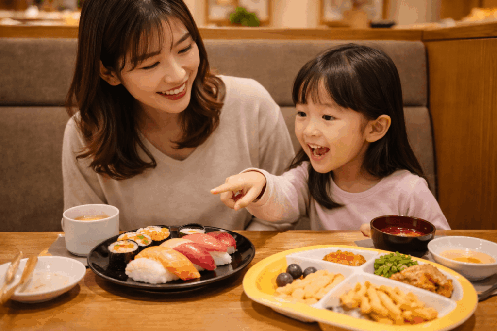 子供向けメニューを楽しむ親子