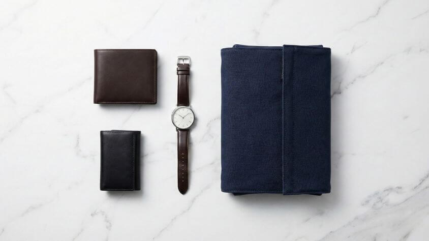 定番・実用系プレゼント20選のカテゴリ一覧。財布・マネークリップ、キーケース・カードケース、腕時計・スマートウォッチ、バッグ・ボディバッグの4分類