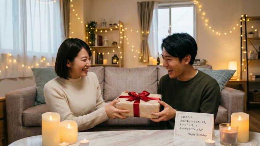 誕生日プレゼントのサプライズ演出アイデア5選のインフォグラフィック。宝探し型、レストラン連携、0時サプライズ、手紙とギフト、忘れたフリからの逆転サプライズ