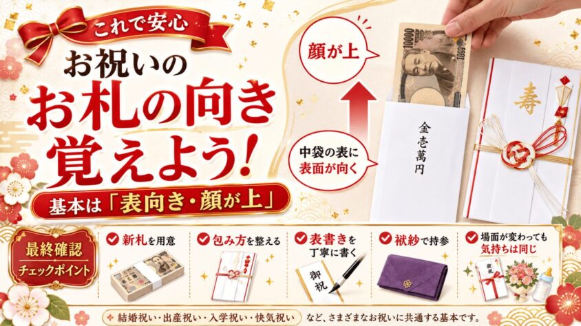 お祝いのお札の向きを覚えよう