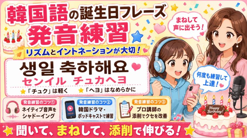 韓国語の誕生日フレーズの発音練習