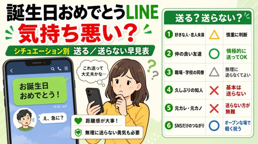 誕生日おめでとうラインは気持ち悪い？ 「シチュエーション別」・送る／送らない早見表